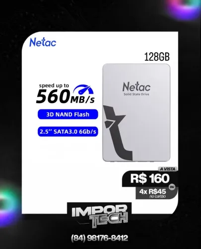 SSD SATA lll 128GB Netac Prata 3D Nand. @importech_084