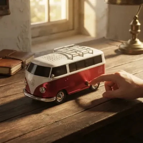 D. Kombi Miniatura Vermelha Vintage Cx. Som Bluetooth FM Retro VENDA FILANTRÓPICA CURITIBA