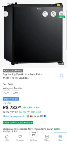 Frigobar Philco - 1 mês de uso