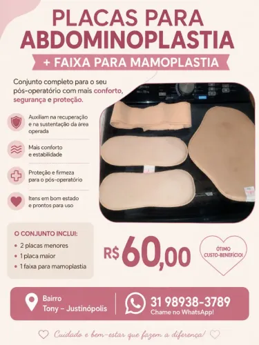 Placas para abdominoplastia + faixa para mamoplastia
