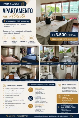 Apartamento de 3 quartos no coração da Aldeota