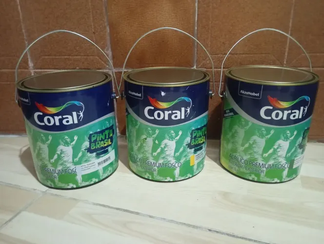 Kit 3 Latas de Tinta Coral Acrílico Premium Fosco (3,6L cada) - Cores do Brasil