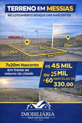 Lote à venda em rua pública, CENTRO, Messias, AL