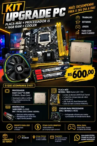 Kit Upgrade PC: Placa-Mãe + Processador i5 + 16GB RAM + Cooler