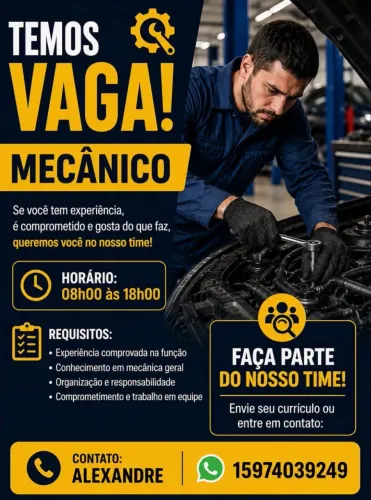 Preciso de mecânico e ajudante de mecânico