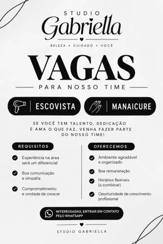 VAGAS PARA MANICURE E ESCOVISTA