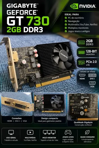 Placa de Vídeo Gigabyte NVIDIA GeForce GT 730 2GB DDR3