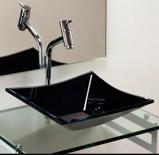 Kit Cuba Vidro 34x34 + Tampo 70 + Suporte Inox