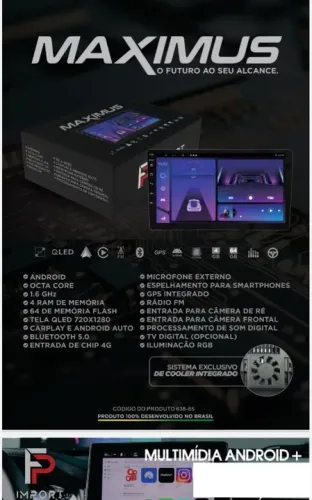 MULTIMIDIA UNIVERSAL MAXIMUS 9 POLEGADAS 4X64 CARPLAY OCTA CORE