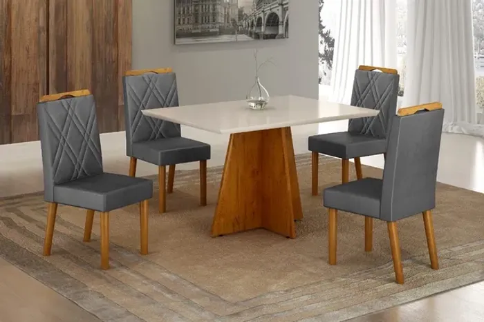 Conjunto de mesa 4 lugares base e cadeiras montadas