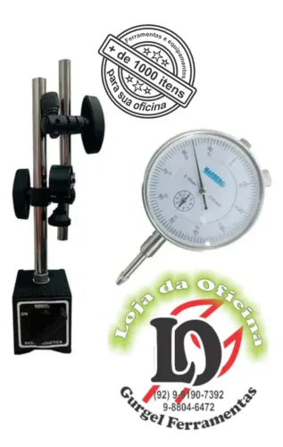 Kit Relogio comparador c/ fixador 0-10mm e base magnetica - Marberg