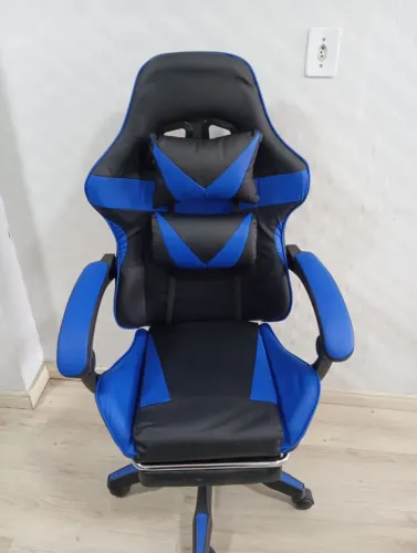Cadeira Gamer Confortável e Ergonômica - Azul e Preta