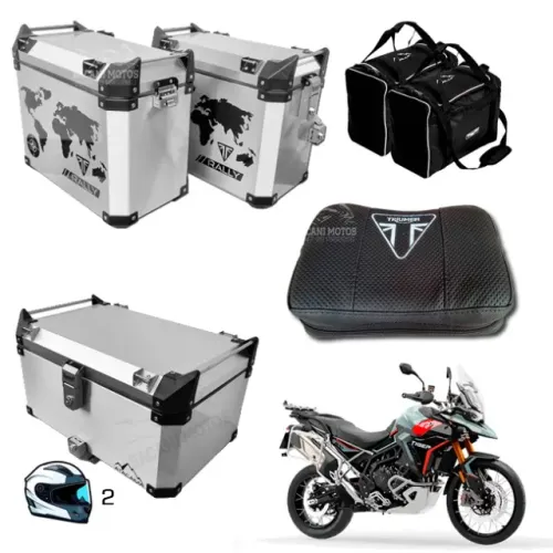 Kit de Bau Escovado Tiger 900 1200 - Laterais 37 Litros + Bolsas e Central 54L C/ Encosto