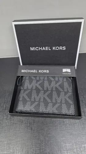 Carteira masculina Michael Kors couro preto fina bloqueio RFID