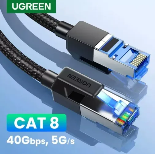 Cabo de rede cat8 ethernet ugreen 40gbps 2000mhz em nylon trançado 1m
