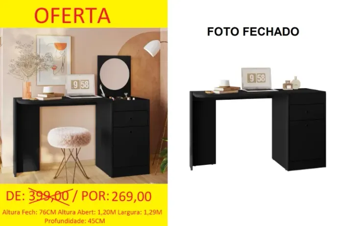Penteadeira em promoção cor preta - Velocidade rápida de entrega