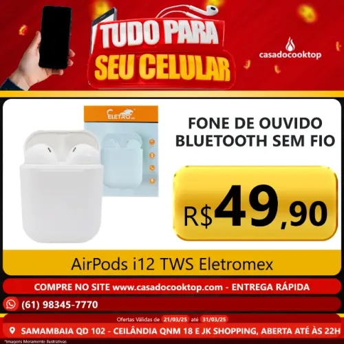 Fone de Ouvido Bluetooth Sem Fio AirPods i12 TWS Eletromex