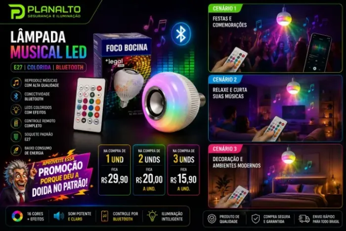 Lâmpada RGB bluetooth musical - PROMOÇÃO MOSTRE A VENDEDOR