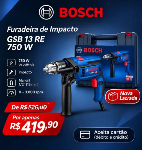 Furadeira de Impacto Bosch GSB 13 RE 750W - Nova Lacrada com Maleta