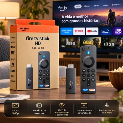 Amazon Fire TV Stick HD 8GB Wi-Fi 6 Full HD 1080p com Controle por Voz Alexa