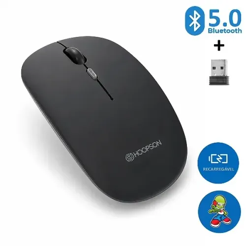 Mouse Sem Fio Recarregavel 2 em 1 Bluetooth e USB para PC Notebook e Tablet - Hoopson