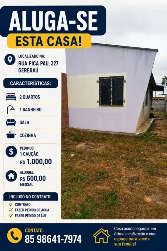 Casa pra alugar em Gereraú itaitinga