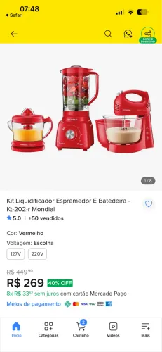 Kit liqüidificador Espremedor E Batedeira- kt 202-r Mondial