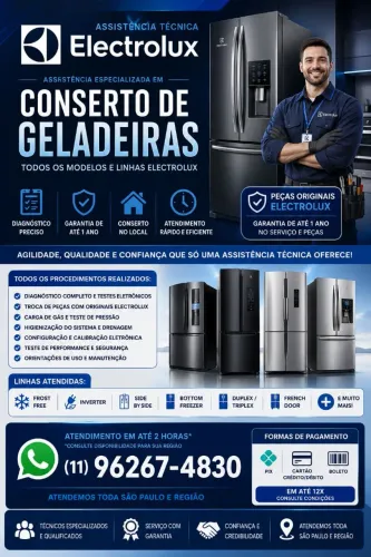 Conserto de geladeira Electrolux Brastemp Consul em SP