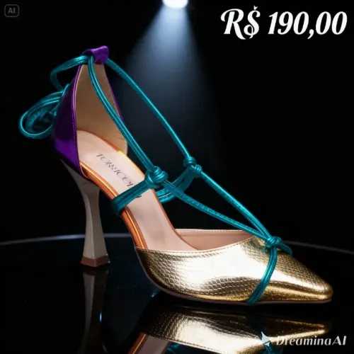 Sapato Scarpin Feminino Metalizado Ouro Light Salto Taça