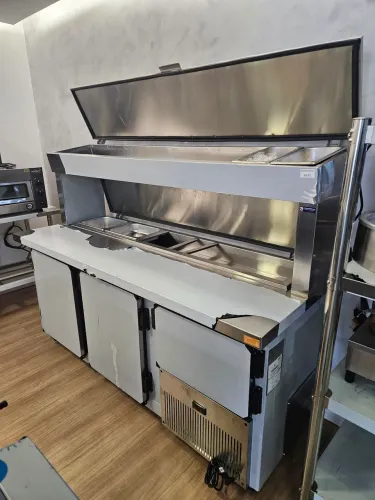 balcão de preparo refrigerado condimentadora dupla 1,90m inox - novo
