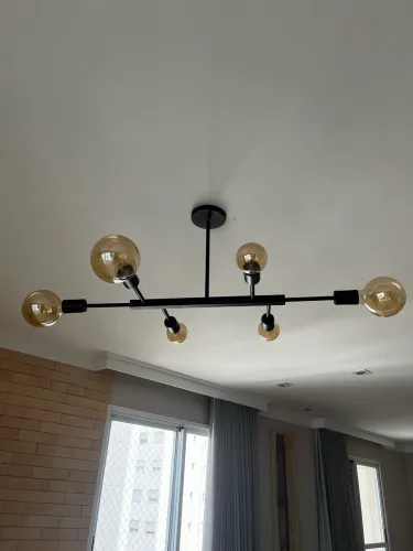 Luminária / lustre pendente industrial de 6 lâmpadas, modelo Rubis ou Jabuticaba