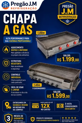 CHAPAS A GÁS 1,40 6 queimadores e outra de 1,00m 3 queimadore