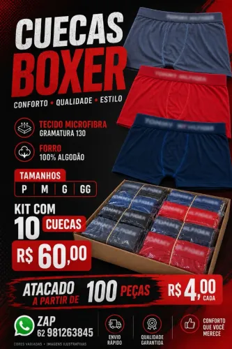 10 cuecas boxer por R$ 60,00