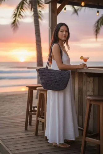 Bolsa pretande croche praia