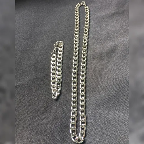 Corrente Masculina 60vm + Pulseira Grossa Aço Inox 