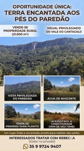 Sítio 21.000 m² com água de nascente e vista para o Paredão - São Tomé das Letras