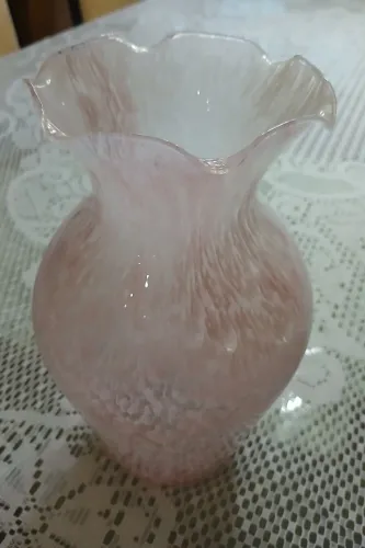 Vaso Vintage Murano Rosa e Branco anos 80