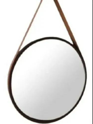 Espelho decorativo preto com alça marrom - importado