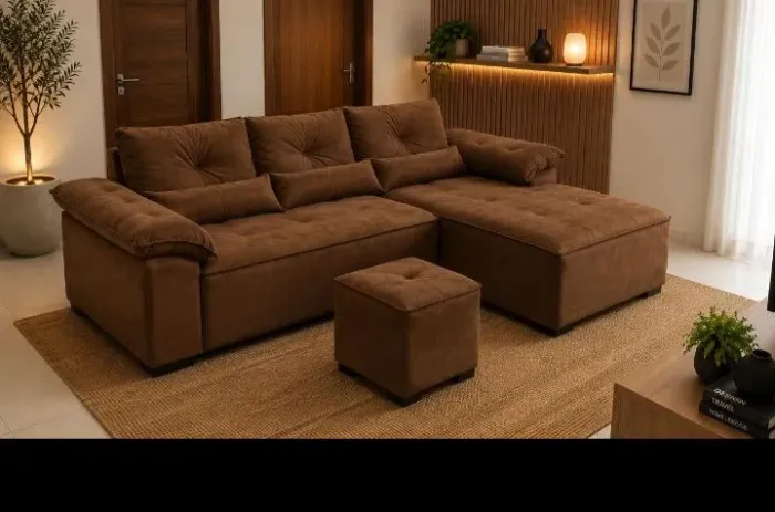 Sofá de canto com puff 1,90m, RS 1.389,00 pronta entrega, contato (98)9 *