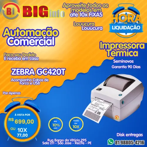 Impressora Termica de Etiquetas Zebra GC 420T - Em ate 10x Fixas