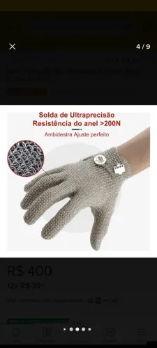 Luva malha de aço