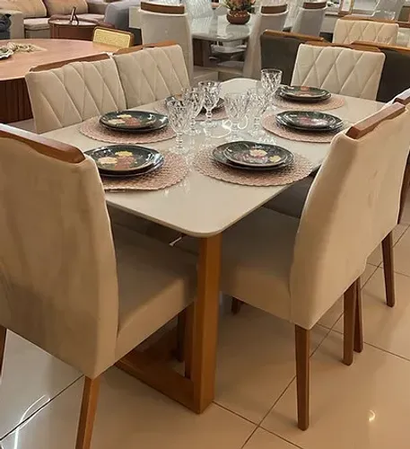 Conjunto Mesa Com Vidro Parisy 6 Cadeiras Madeira Maciça