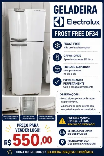Geladeira Eletrolux Frost Free DF34 310L - Funcionando perfeitamente