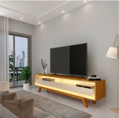 Rack Valência 172 com LED e 2 Gavetas para TV até 70 Polegadas