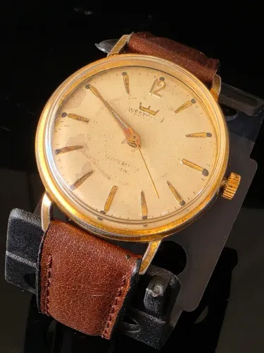 Relógio Westclox original mecânico dourado raro calibre americano M102 manual Made in USA