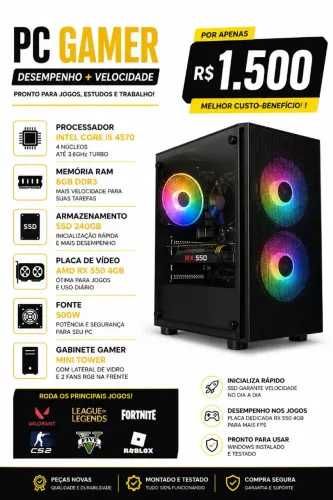PC GAMER I5 4570 + RX 550 4GB + SSD 240GB + 8GB RAM