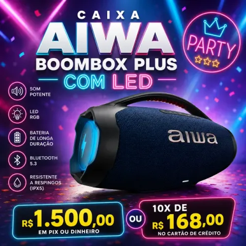 CAIXA BOOMBOX AIWA PLUS - COM LED - NOVA COM NF NO SEU CPF