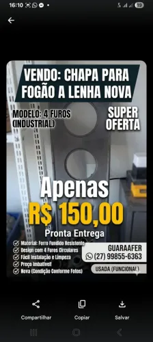 chapa par fogão a lenha