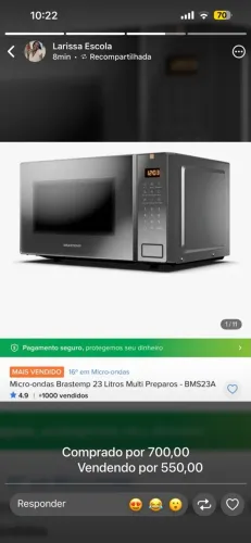 Microondas Brastemp inox 23l