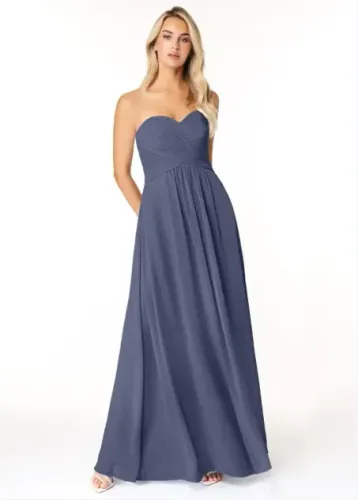 Vestido de festa azul - Azazie Yazmin Cor Tormentoso